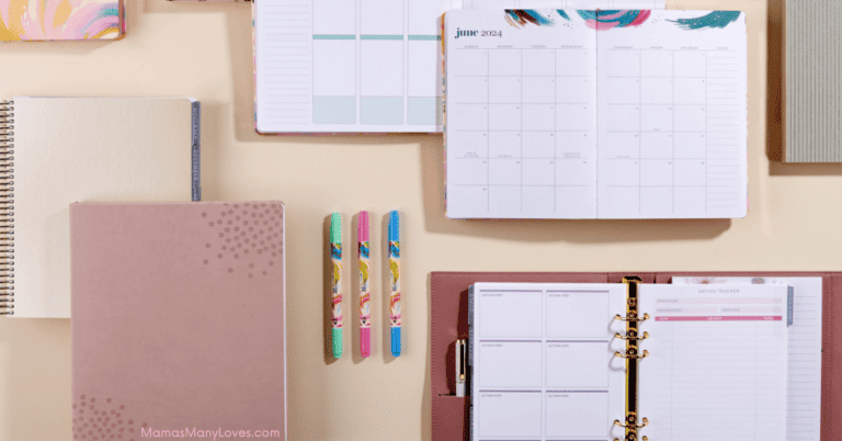 Photos of Erin Condren LifePlanner options including Softbound LifePlanner, Coiled LifePlanner, and Ring Agenda along with Erin Condren pens.