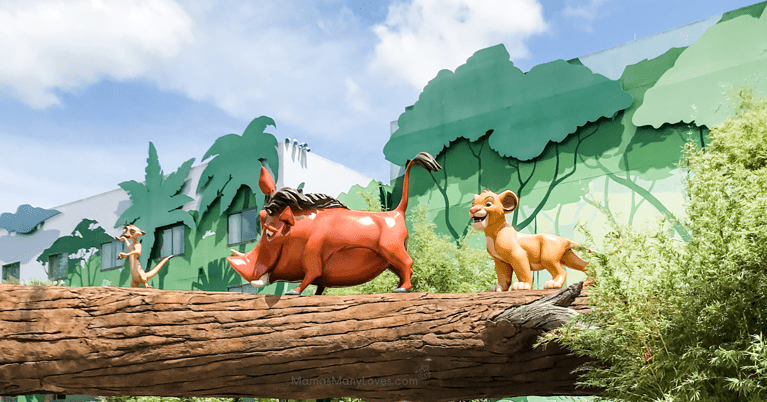 Lion King characters Pumba, Timon and Cimba statues at Disney's Art of Animation Resort