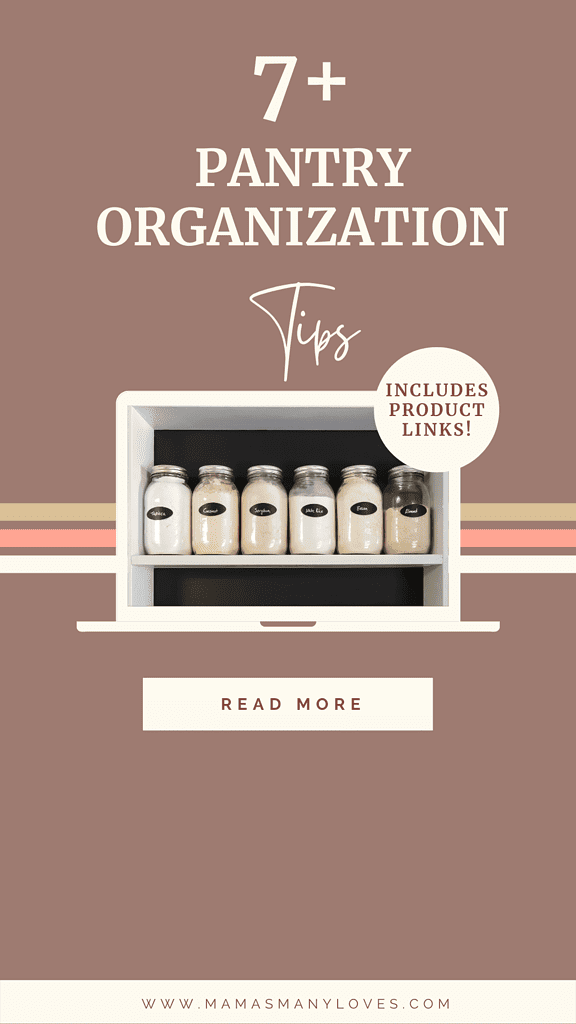 Mason jars in pantry with text overlay "7 Pantry Organization Tips"