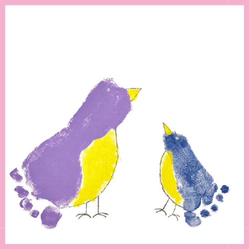 Mother's Day footprint art example- Birds made with kids' footprints.