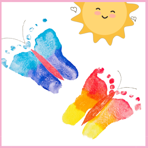 Mother's Day footprint art example- Butterflies made with kids' footprints. 