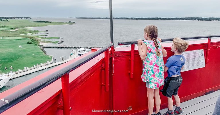 Kids standing on the top of Harbour Town Lighthouse on Hilton Head Island.